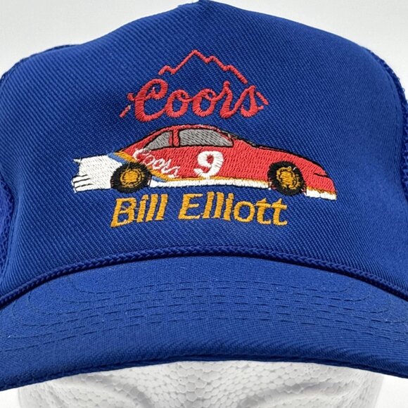 Vintage Bill Elliott NASCAR Coors Snapback Trucker Hat Cap Blue Adjustable Mesh - Picture 4 of 9